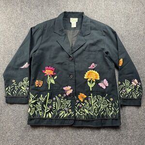 Quacker Factory Jacket Womens Large Floral Butterfly‎ Embroidered Boho Garden